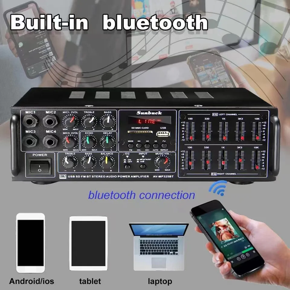 xUiF325BT-326BT-8000W-Bluetooth-Amplifier-Supports-4-Microphone-Inputs-USB-SD-FM-AUX-Digital-Audio-Stereo